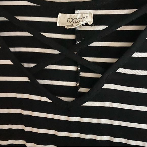 Exist Striped Midi Tshirt Dress Lightweight Casual V-neck Cross Lace Women’s M - Picture 6 of 8